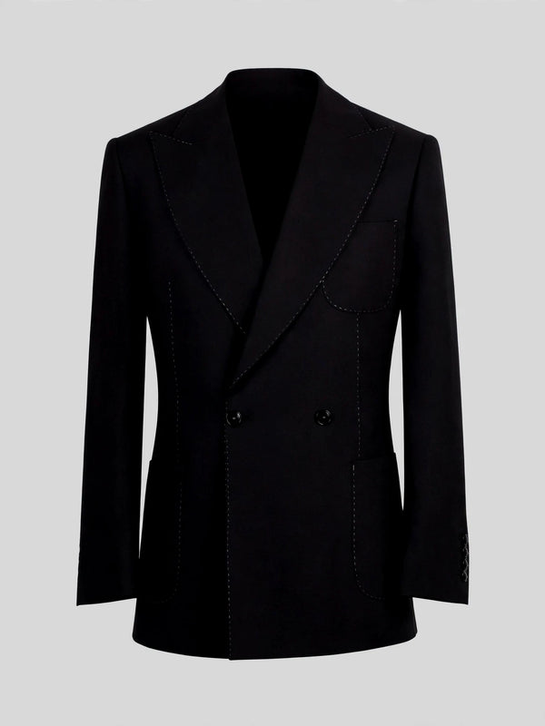Onyx Pick-Stitch Patch-Pocket Peak-Lapel Double-Breasted Tuxedo Jacket 07