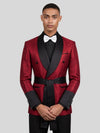 Crimson Shimmer Satin Shawl-Collar Sash-Belt Two-Button Double-Breasted Tuxedo Jacket 05