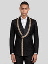 Onyx Gold Laurel-Leaf Crystal Shawl-Collar Double-Breasted Tuxedo Jacket 01