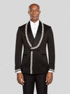 Onyx Matte Silver Crystal-Trim Shawl-Collar Double-Breasted Tuxedo Jacket - cover
