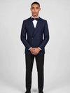 Midnight Navy Bold Pick-Stitch Patch-Pocket Peak-Lapel Double-Breasted Tuxedo Jacket 02