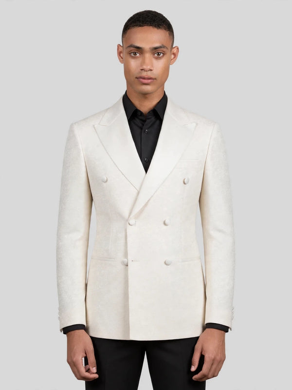 Cream Satin-Faced Peak-Lapel Six-Button Double-Breasted Tuxedo Jacket 04