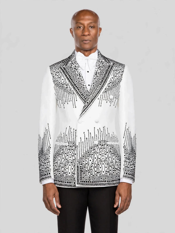 Ivory Jet Crystal Cascade Peak-Lapel Double-Breasted Tuxedo Jacket - cover