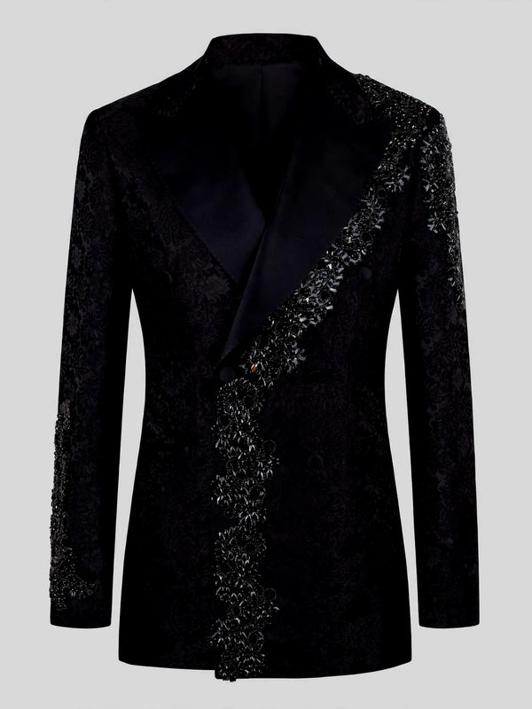 Onyx Silver Jet Diagonal Peak-Lapel Double-Breasted Tuxedo Jacket 07
