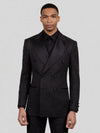 Onyx Black Houndstooth Satin Peak-Lapel Six-Button Double-Breasted Tuxedo Jacket 04
