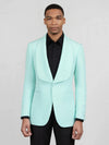 Mint Aqua Textured Shawl-Collar Tuxedo Jacket 04