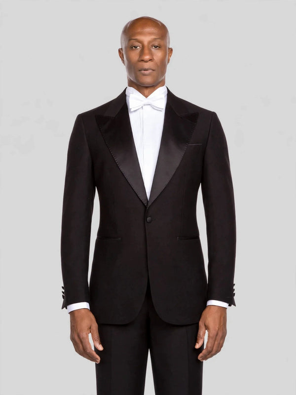 Onyx Smooth Pick-Stitch Jetted-Pocket Peak-Lapel Tuxedo Jacket - cover