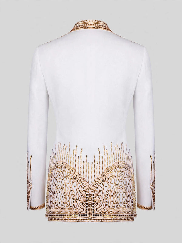 Ivory Gold Crystal Cascade Peak-Lapel Double-Breasted Tuxedo Jacket 09