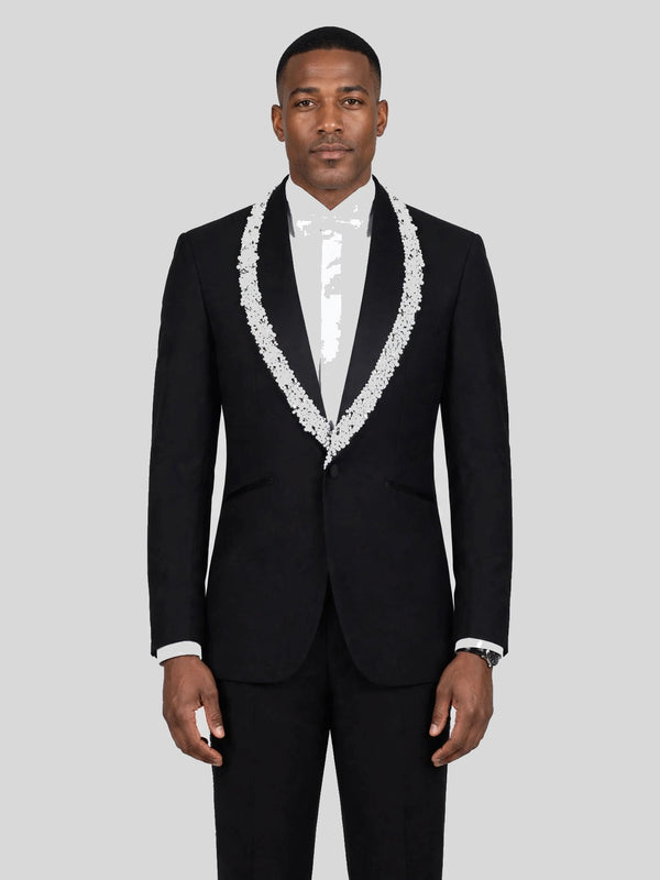 Onyx Silver Crystal-Trim Shawl-Collar Tuxedo Jacket - cover