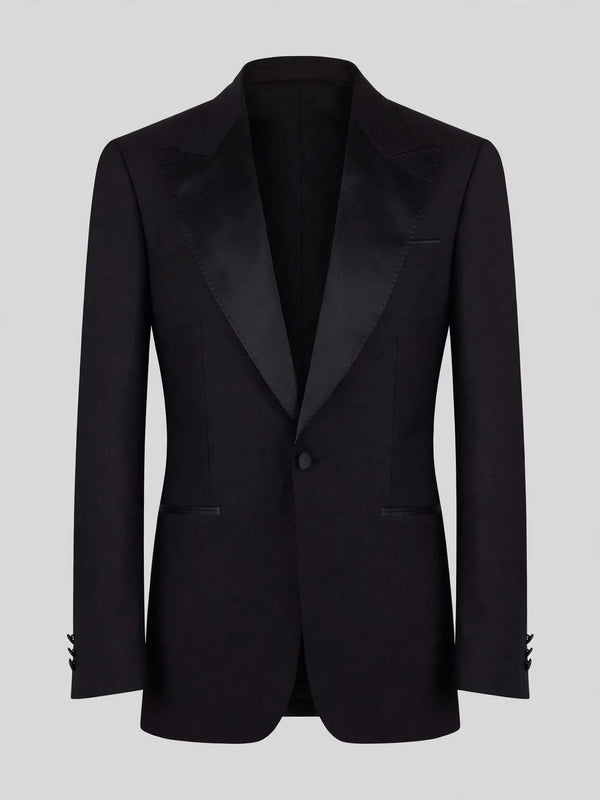 Onyx Smooth Pick-Stitch Jetted-Pocket Peak-Lapel Tuxedo Jacket 07