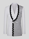 Ivory Jet Floral-Grid Scalloped Shawl-Collar Double-Breasted Tuxedo Jacket 07