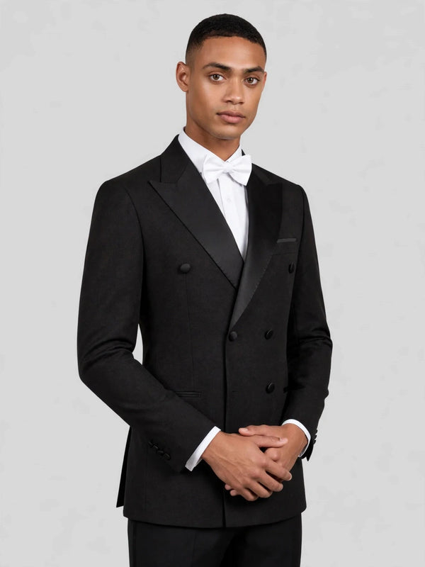 Onyx Satin Peak-Lapel Six-Button Double-Breasted Tuxedo Jacket 03