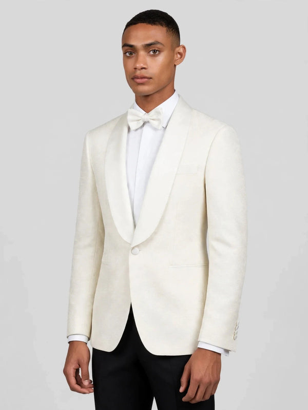 Ivory Textured Satin Shawl-Collar Tuxedo Jacket 03