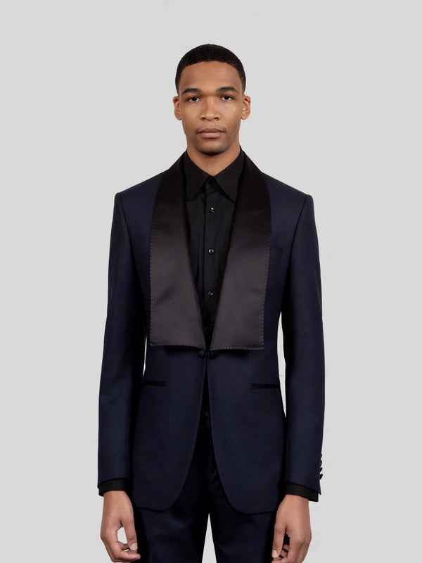Midnight Navy Bib-Shawl Two-Button Tuxedo Jacket 04