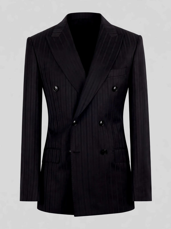 Onyx Wide Shadow-Stripe Six-Button Peak-Lapel Double-Breasted Suit Jacket 07