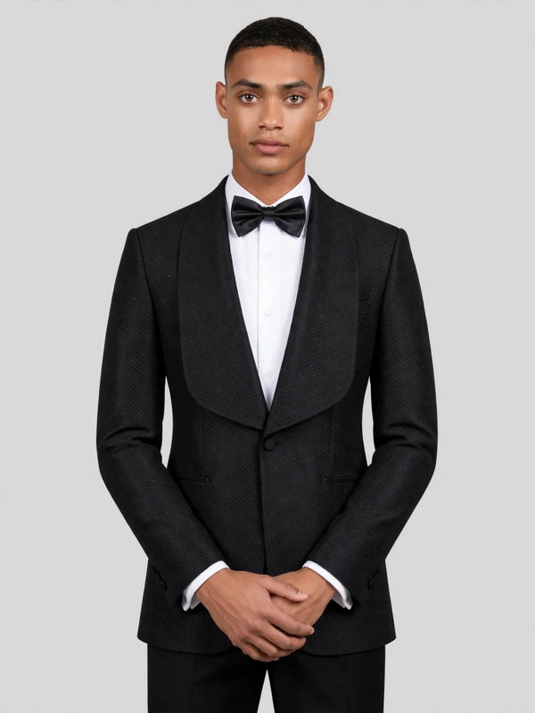 Onyx Diamond-Texture Shawl-Collar Tuxedo Jacket 02
