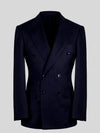 Deep Midnight Navy Pinstripe Six-Button Peak-Lapel Double-Breasted Suit Jacket 07