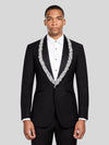 Onyx Silver Crystal Cluster Shawl-Collar Tuxedo Jacket 01