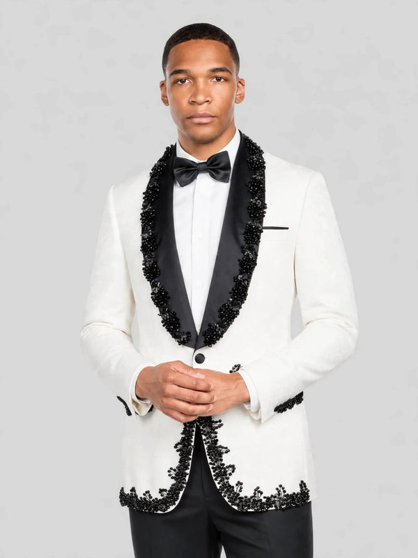 Ivory Jet Beaded-Edge Shawl-Collar Tuxedo Jacket 02
