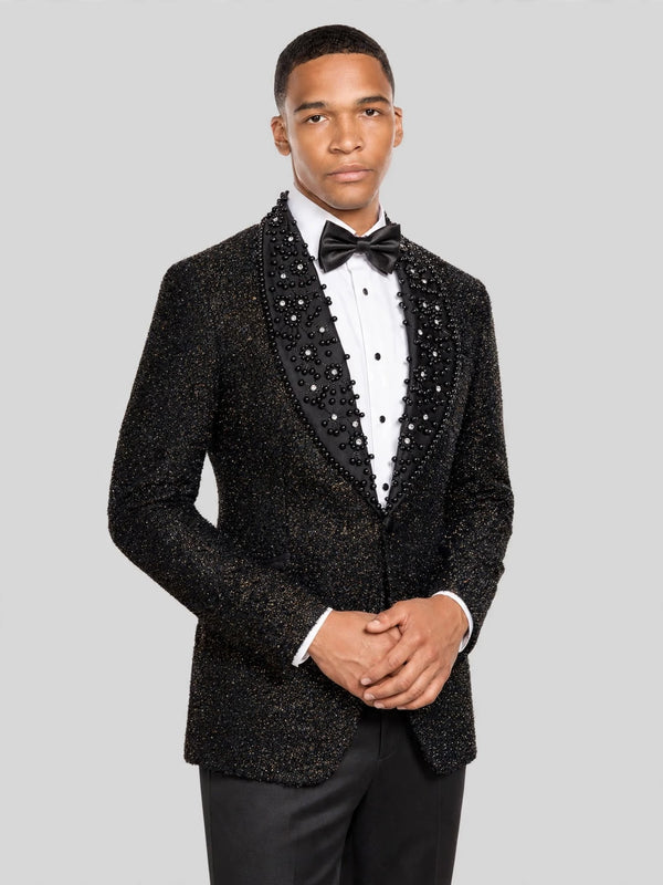 Onyx Crystal Scatter Shawl-Collar Tuxedo Jacket 02