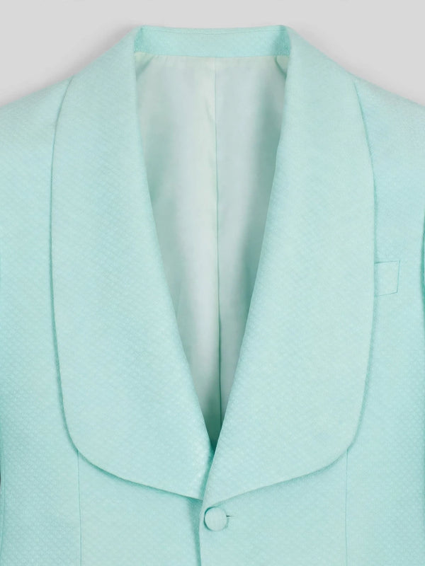 Mint Aqua Textured Shawl-Collar Tuxedo Jacket 08