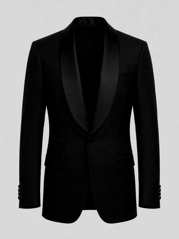 Onyx Smooth Ticket-Pocket Wide Shawl-Collar Tuxedo Jacket 07
