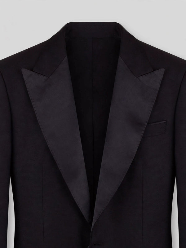 Onyx Smooth Pick-Stitch Jetted-Pocket Peak-Lapel Tuxedo Jacket 08