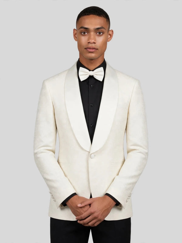 Cream Fine-Grain Satin Shawl-Collar Tuxedo Jacket 05