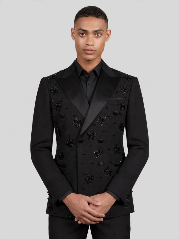 Onyx Jet Star-Bead Peak-Lapel Double-Breasted Tuxedo Jacket 04
