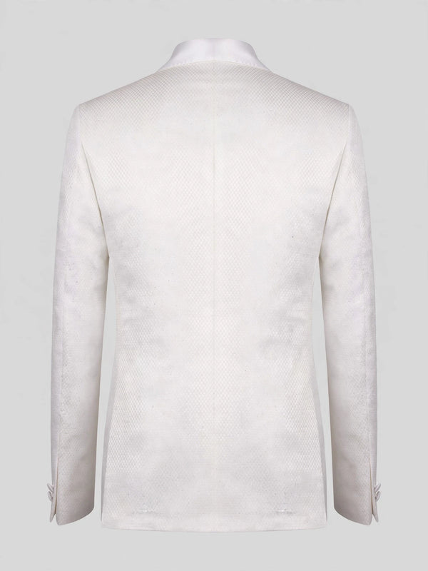 Ivory Diamond-Texture Satin Shawl-Collar Tuxedo Jacket 09