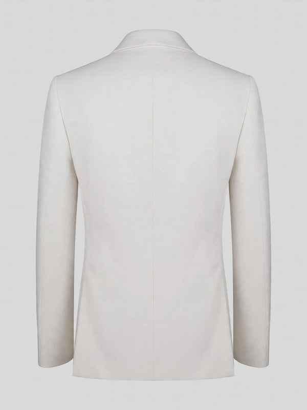 Ivory Jet Floral-Grid Scalloped Shawl-Collar Double-Breasted Tuxedo Jacket 09
