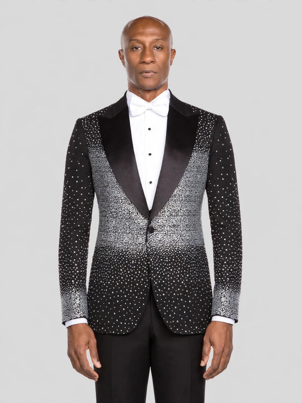 Onyx Silver Crystal Gradient Peak-Lapel Tuxedo Jacket - cover