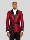 Crimson Shimmer Satin Shawl-Collar Sash-Belt Two-Button Double-Breasted Tuxedo Jacket - cover