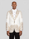 Ivory Gold Crystal Medallion Peak-Lapel Tuxedo Jacket - cover