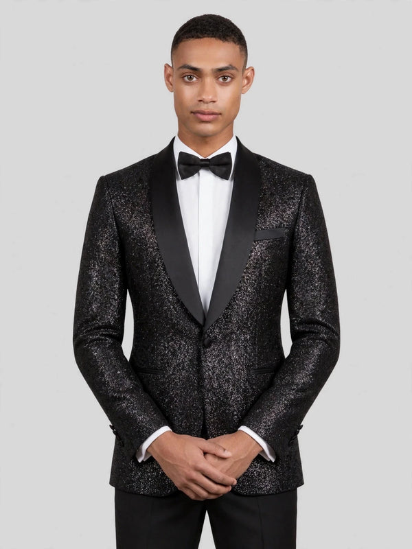 Onyx Silver-Glitter Satin Shawl-Collar Tuxedo Jacket 02