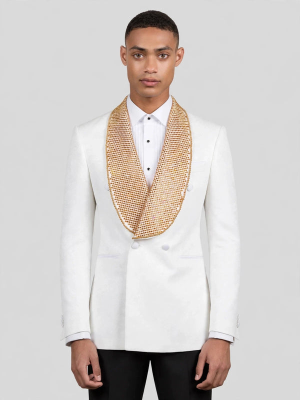 Ivory Amber Crystal-Mesh Shawl-Collar Double-Breasted Tuxedo Jacket 01