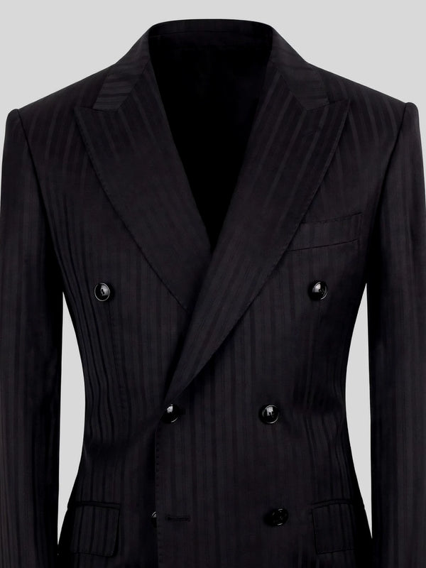 Onyx Wide Shadow-Stripe Six-Button Peak-Lapel Double-Breasted Suit Jacket 08
