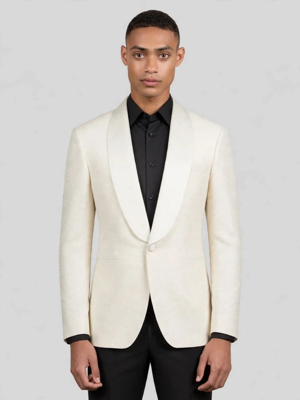 Cream Fine-Grain Satin Shawl-Collar Tuxedo Jacket 04