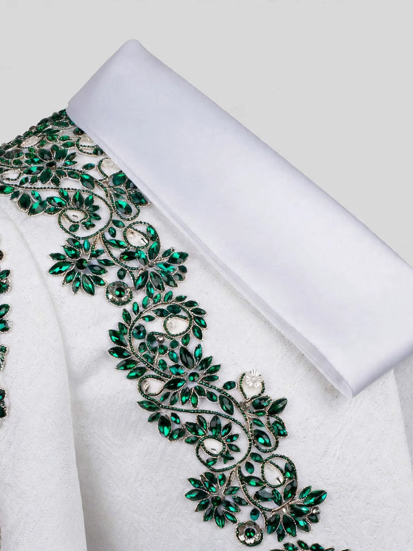 Ivory Emerald Crystal Vine Shawl-Collar Tuxedo Jacket 08