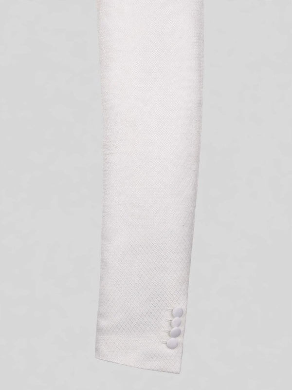 Ivory Diamond-Texture Satin Shawl-Collar Tuxedo Jacket 10
