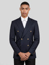 Midnight Navy Gold-Button Slant-Flap Peak-Lapel Double-Breasted Suit Jacket 03