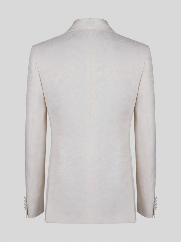 Ivory Textured Satin Shawl-Collar Double-Breasted Tuxedo Jacket 09