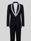 Onyx Silver Crystal-Trim Shawl-Collar Tuxedo Jacket 07
