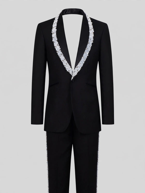 Onyx Silver Crystal-Trim Shawl-Collar Tuxedo Jacket 07