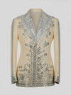 Cream Silver Mirror-Leaf Peak-Lapel Double-Breasted Tuxedo Jacket 07