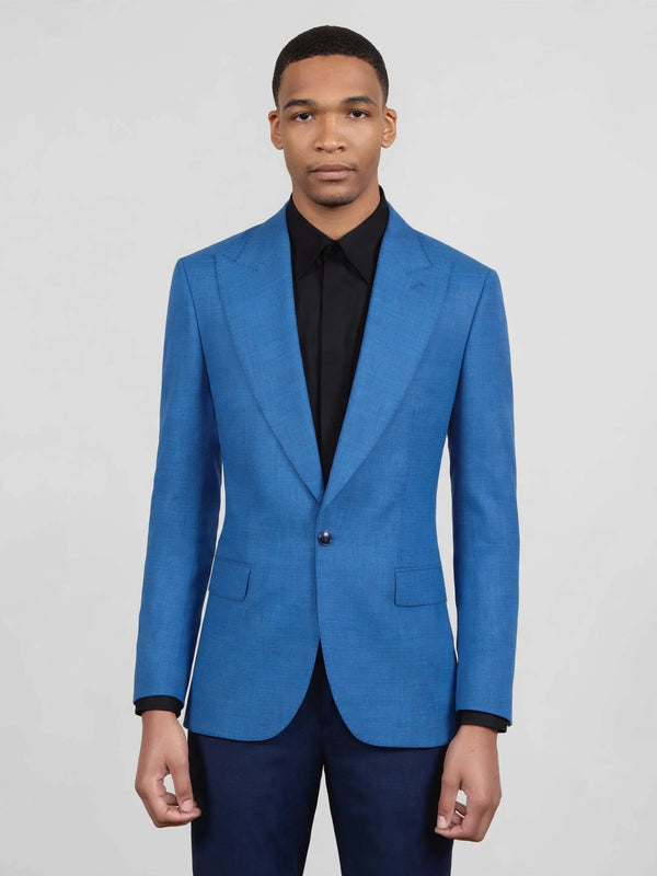 Azure Blue Single-Button Peak-Lapel Suit Jacket 04