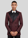 Burgundy Black Houndstooth Satin Peak-Lapel Double-Breasted Tuxedo Jacket 05