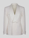 Ivory Textured Satin Shawl-Collar Double-Breasted Tuxedo Jacket 07