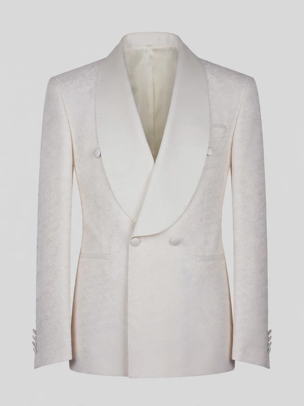 Ivory Textured Satin Shawl-Collar Double-Breasted Tuxedo Jacket 07