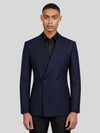 Midnight Navy Patch-Pocket Pick-Stitch Peak-Lapel Double-Breasted Tuxedo Jacket 04